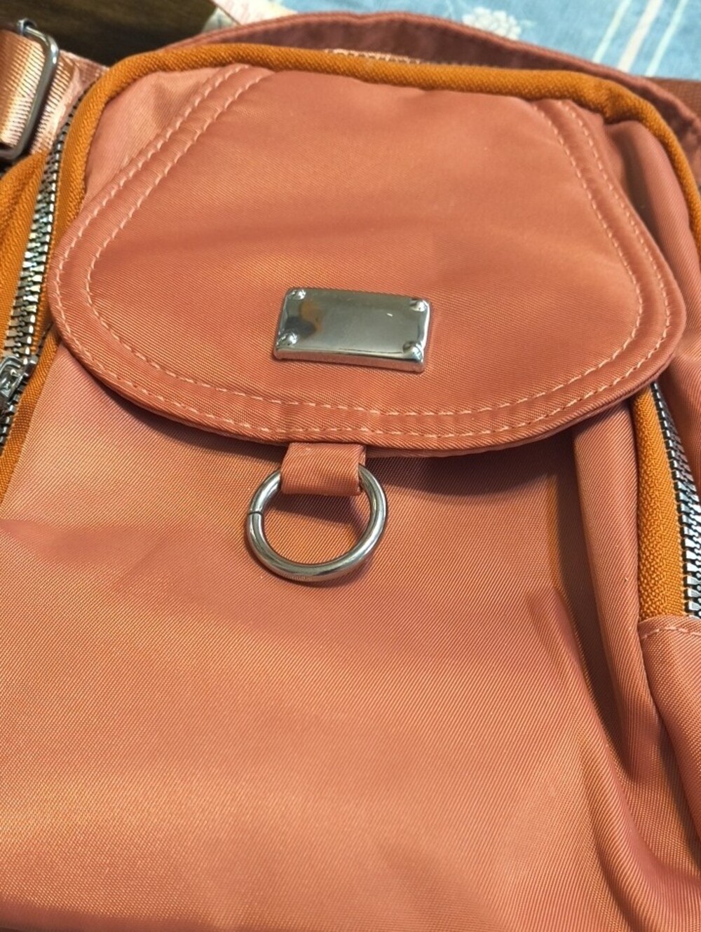 Compact Coral Crossbody Bag with Silver Hardware - Picture 2 of 6